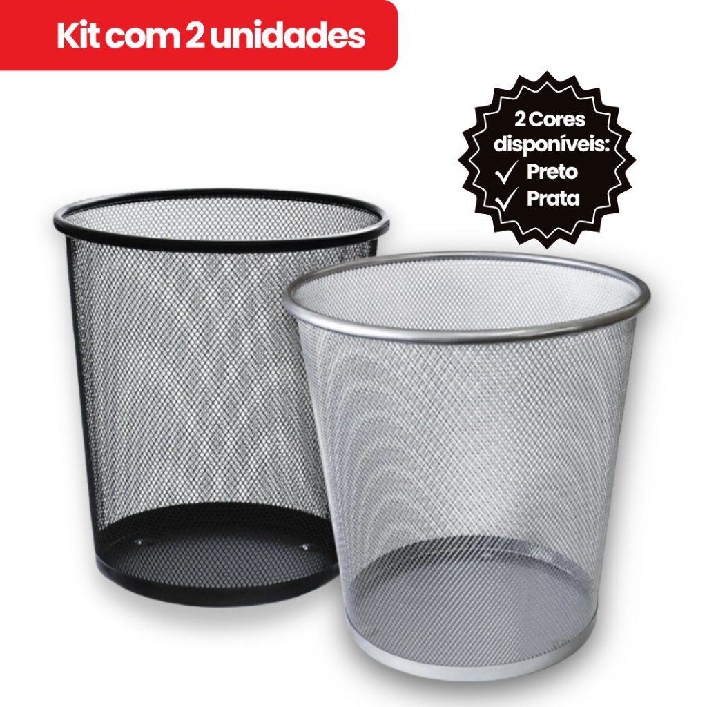 Kit 2 Lixeiras Metal Aramado Cesto Lixo Reforçado 10L Escritório