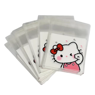 50 Uni Saco / Saquinho Plástico da Hello Kitty Transparente Adesivado 7x7 para Doces