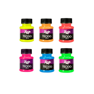 Kit Tinta Para Tecidos e Tela 37ml Neon Fluorescente 6 Cores Arte
