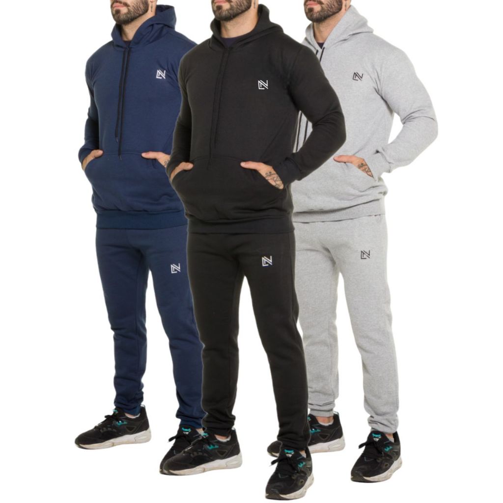 Conjunto de Moletom Masculino Capuz Flanelado grosso