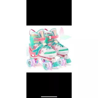Patins Infantil Feminino 4 Rodas Freio Luz Led