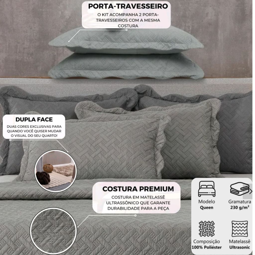 Cobre Leito Queen Provence Bouti Kit 03 Peças Cobre Leito Casal Queen de Luxo