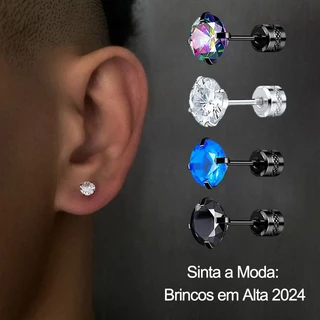 Brincos Ponto de Luz Aço Titânio Dupla Zircônia 5A 3/4/5/6/7MM Feminino Masculino Um Par Brinco Branco Azul Preto Arco-íris rosa