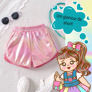 Short Infantil Metalizado Holográfico Rosa Menina Verão