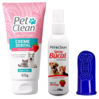 Kit Creme Dental Pet + Spray Bucal + Escova Dente Dedeira Cachorro Cães e Gatos Pet Clean