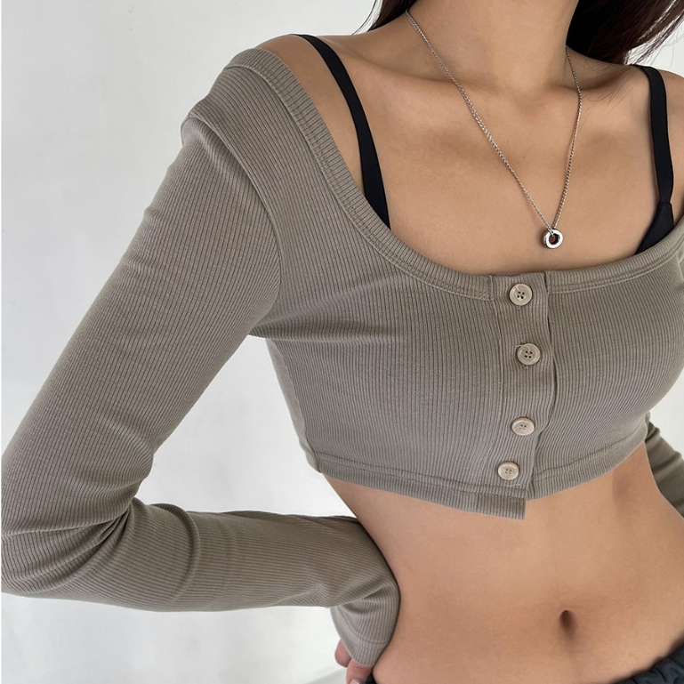 Cropped Manga Comprida Gola Quadrada 2812