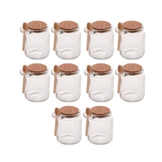 Kit 6/10 Porta Tempero Saleiro Pote Vidro com Colher de Bambu e Tampa Rolha 240 ml Lyor（15 free labels and a pen）