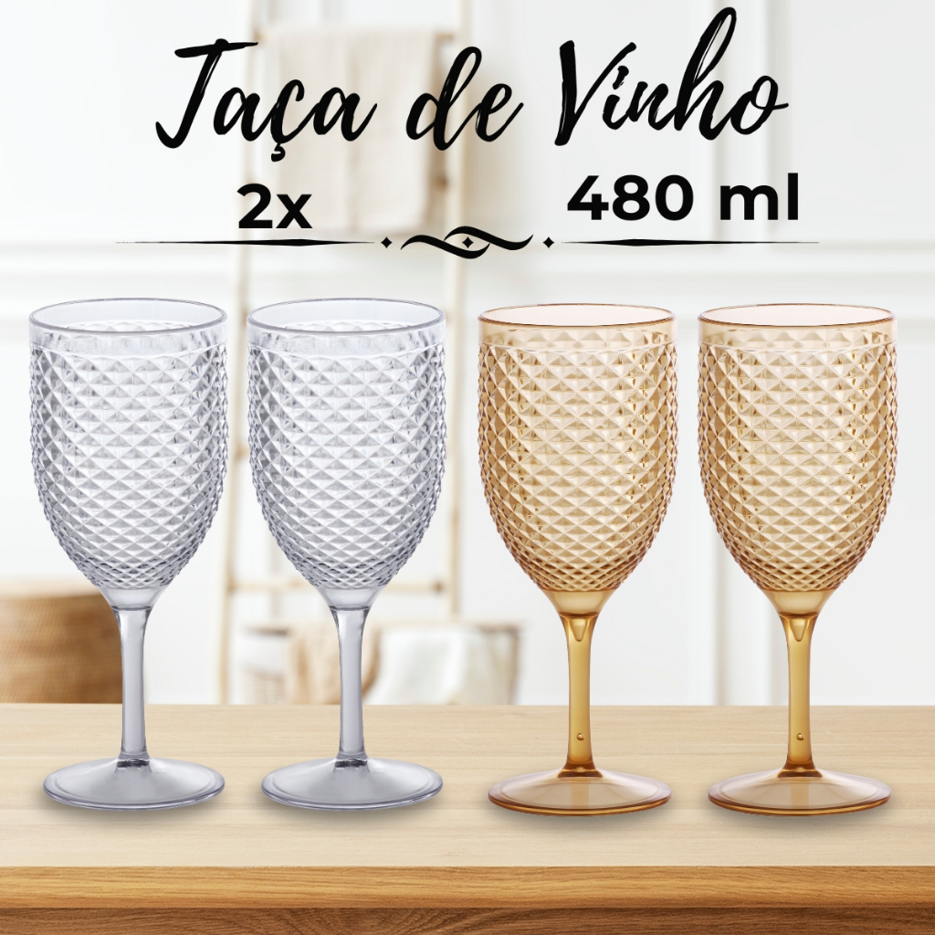 Kit 2 Taça Para Água e Vinho De Acrílico Luxxor 480ml | Shopee Brasil