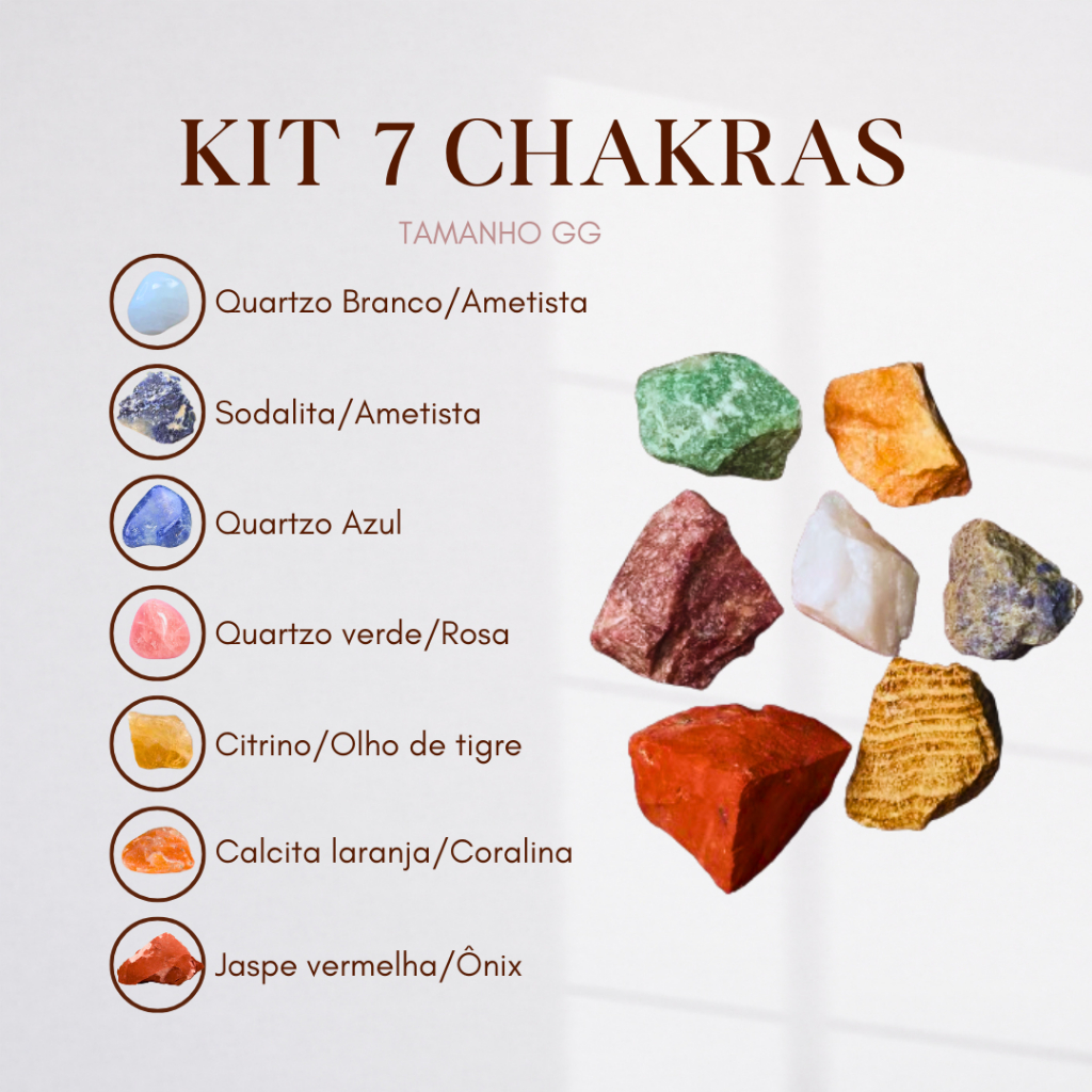 Kit 7 Chakras tamanho GG, cristais naturais, kit de cristais brutos