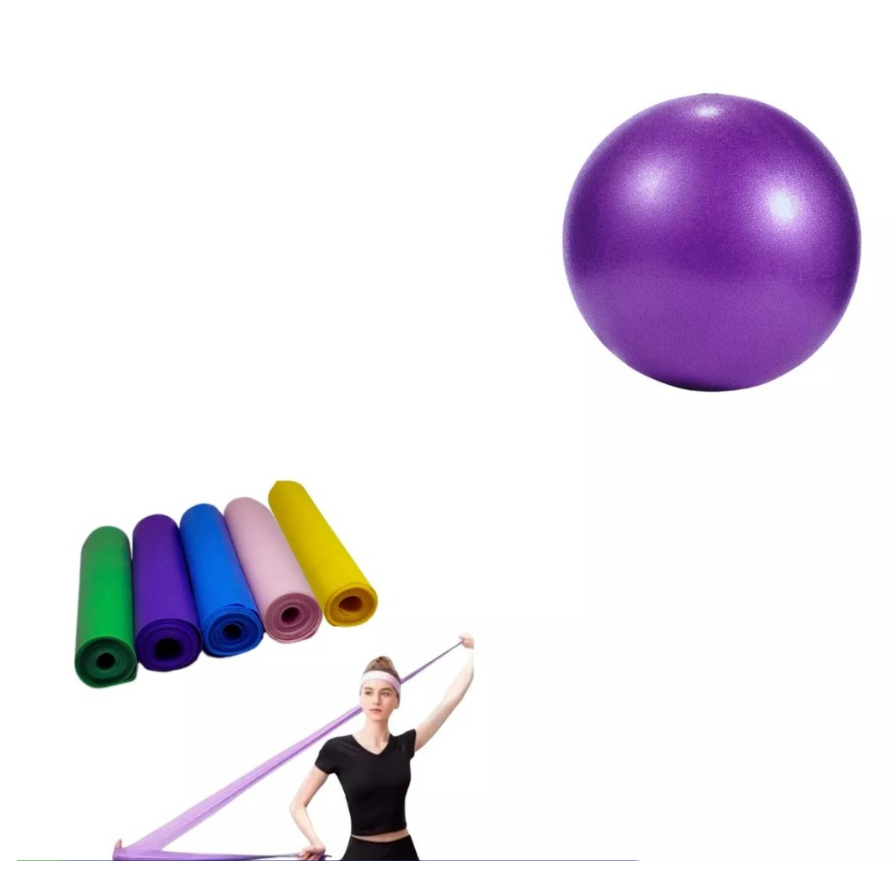 Kit Bola yoga Pilates Pequena 25cm Fisio + Faixa Elástica 150cm