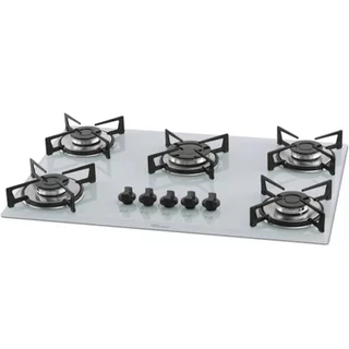 Fogão Cooktop Fischer 5 Bocas Gás Mesa Vidro Branco