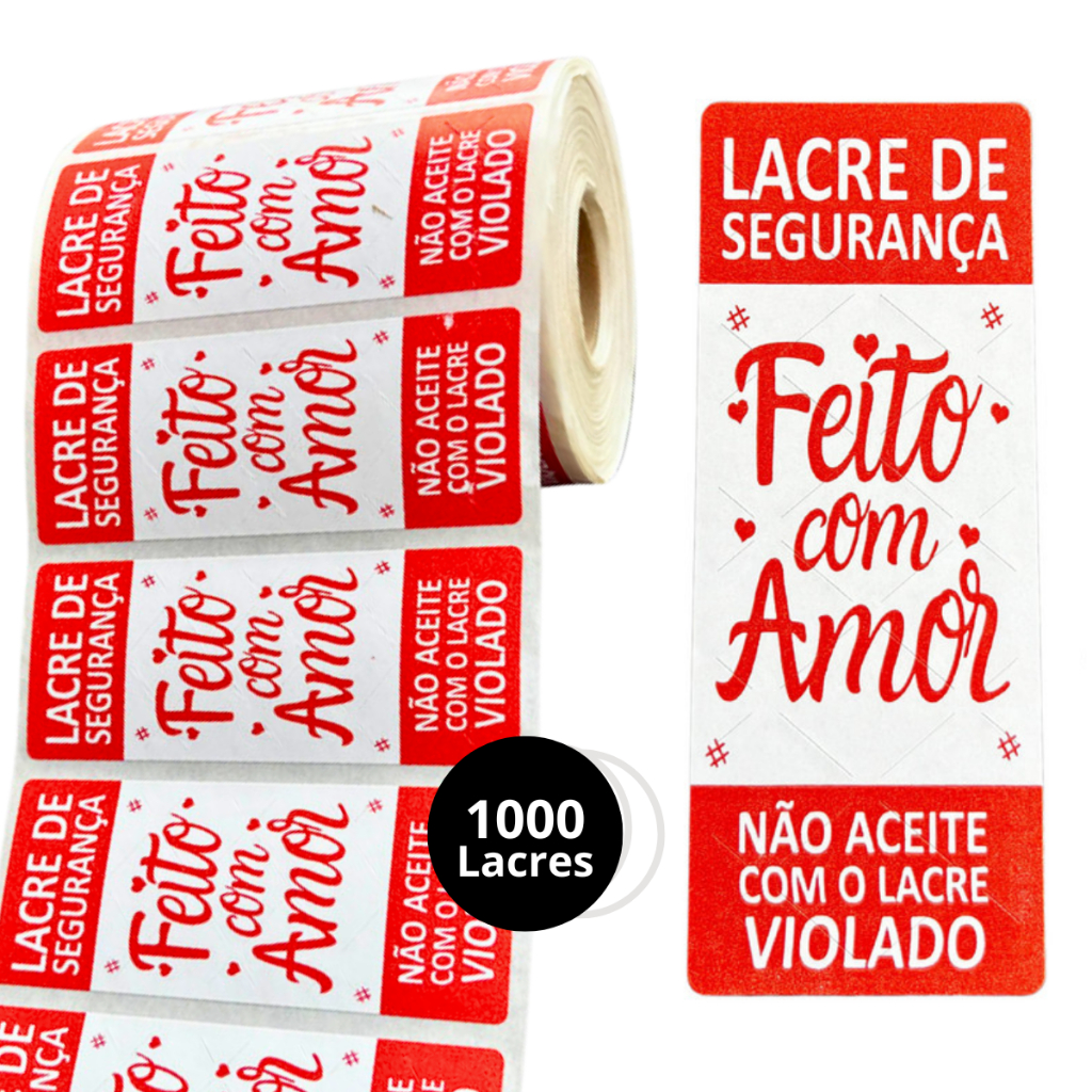 1000 Lacre de Segurança Adesivo "Feito com Amor" Delivery Ifood Rappi Uber Eats