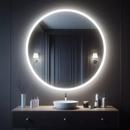Espelho Redondo 40Cm X 40Cm Lapidado Led COM FONTE Ambiente Moderno Decoração Espelho Quarto