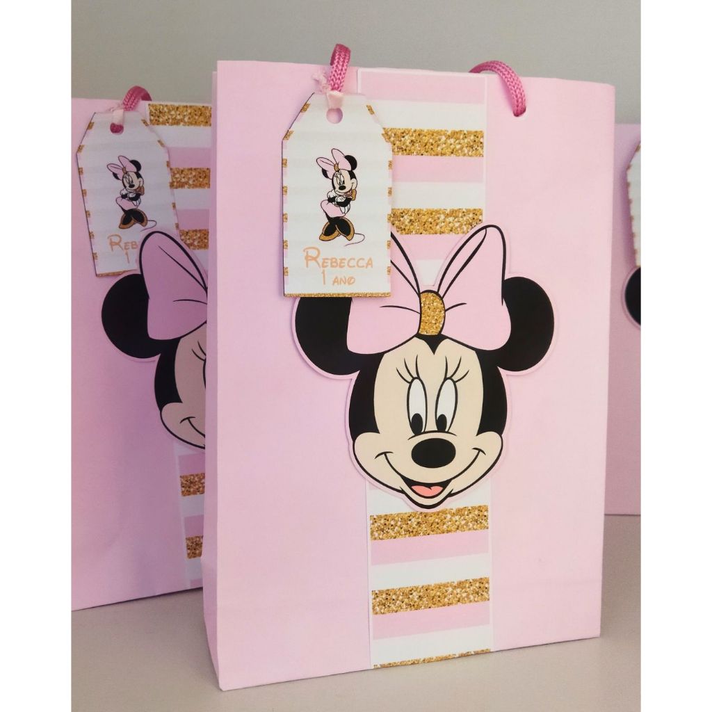 Sacolinha Personalizada Minnie Rosa - Sacola com aplique - Fazemos todos os temas - Sacola personalizada