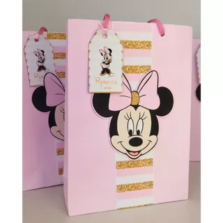 Sacolinha Personalizada Minnie Rosa - Sacola com aplique - Fazemos todos os temas - Sacola personalizada