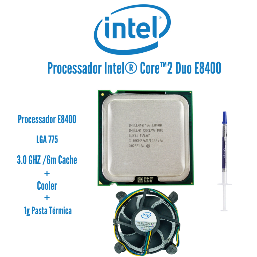 Intel Processador CPU Core 2 Duo e8400 3.0ghz 6Mb Cache 1333mhz Soquete ...