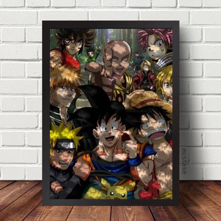 Quadro Decorativo Animes Crossover Naruto One Piece Goku Saitama Punch Man Ed Fullmetal FMA