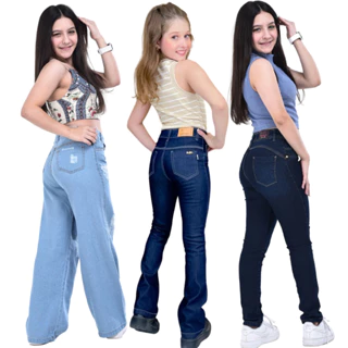 3 calças jeans feminino infantil juvenil 3 modelos diferente