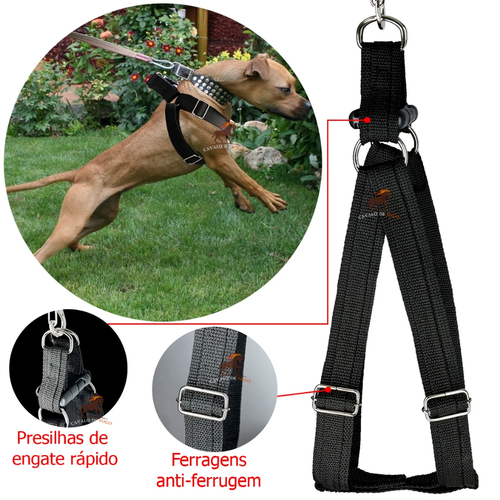 Coleira Para Cachorro Peitoral Guia Pitbull Golden Com Fita Dupla Guia ...