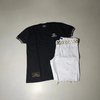 CONJUNTO GUCI IMPORTADO MASCULINO BORDADO (BERMUDA E CAMISA)