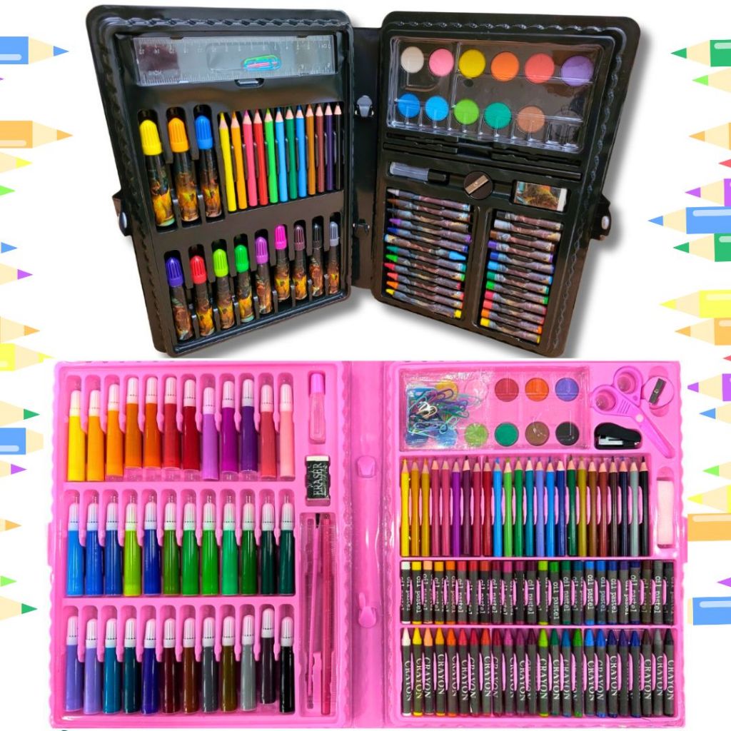 Estojo de Pintura Infantil com Canetinhas, Lapis de Cor e Aquarela Para ...