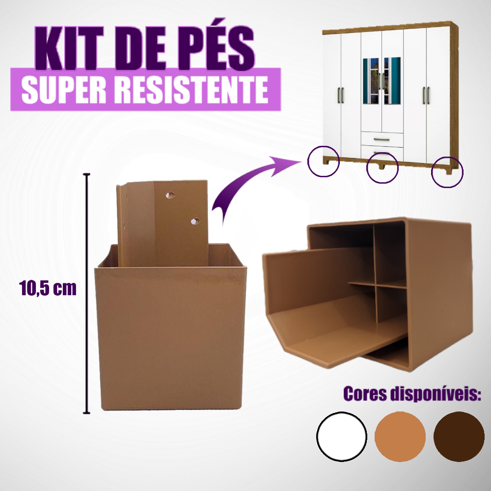 Kit com pés para guarda roupa, racks e armarios kit com12, 8, 6 ou 4 ...