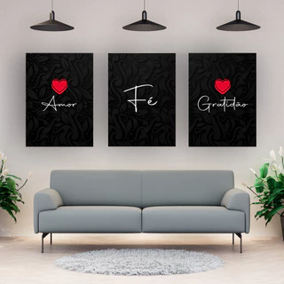 Kit 3 Quadros Decorativos Frases Motivacionais Amor Fé Gratidão Alta Qualidade Escritório Sala Quarto Varios modelos