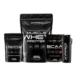 KIT MUSCLE WHEY 900G REFIL + CREATINA 100G+ BCAA 100G + COQUETELEIRA