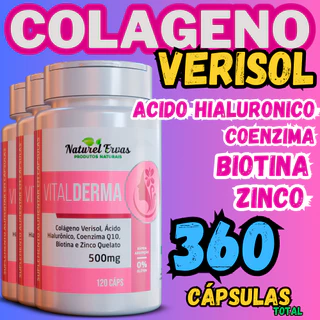 Colageno Verisol + acido hialuronico zinco Biotina Coenzima Q10 mais completo 120 cápsulas
