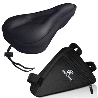 Bolsa Bag Triangular Para Bike Bicicleta Para Quadro Triangular Mtb + Capa de Banco Selim Silicone Gel Flexível Para Bicicleta Anatômica