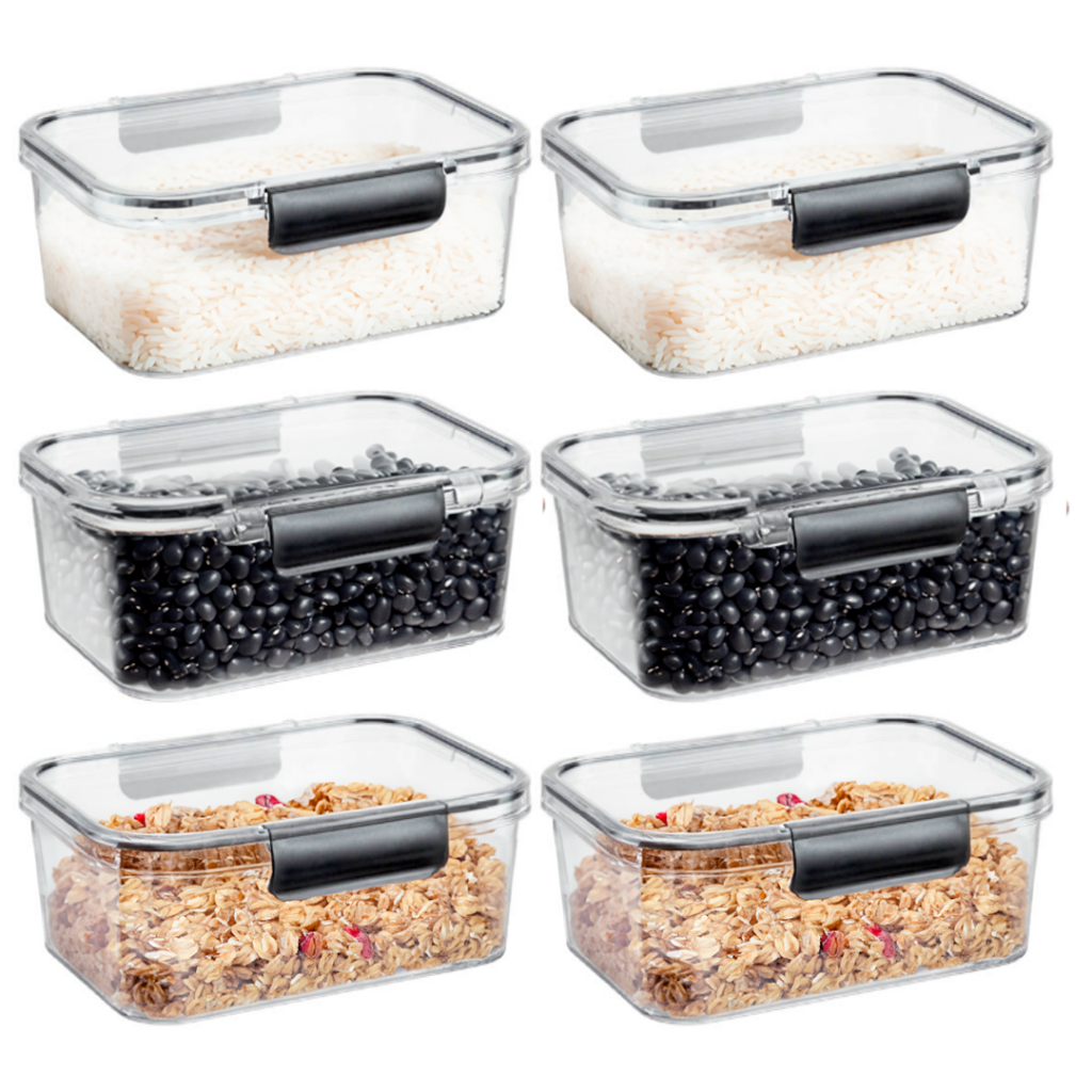 Kit 6 Peças Organizador Hermético Retangular Porta Mantimentos 6 POTES 1,4L