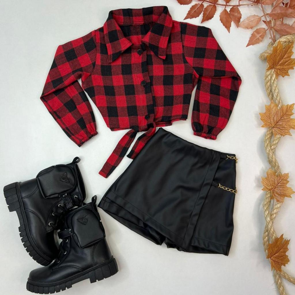 Xadrez Vermelha Usar Camisa Camisa Xadrez E Saia Preta Roupa