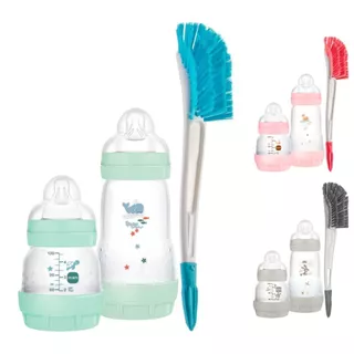 Kit 2 Mamadeiras Mam Easy Start Starter Set Anticólica 130ml e 260ml + Escova para Lavar Mamadeira com Limpador de Bico Buba