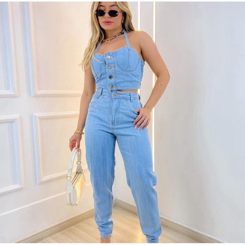 Conjunto Jeans CalÃ§a E Camisa Jeans Feminina CONJUNTO JEANS CALÇA