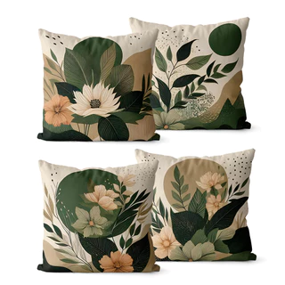 Kit 4 Capas de Almofadas Decorativas Floral Verde 45x45