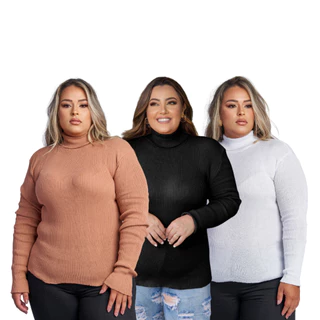 Kit 3 Suéter Gola Alta Feminino Plus Size Segunda Pele Manga Longa Tricô em Promoção na Shopee Kit 3 Suéter Gola Alta Feminino Plus Size Segunda Pele Manga Longa Tricô