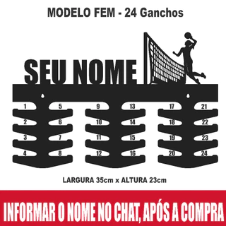 Porta Medalhas Voleibol Com Nome Personalizado FEM - MAS MDF Vazado