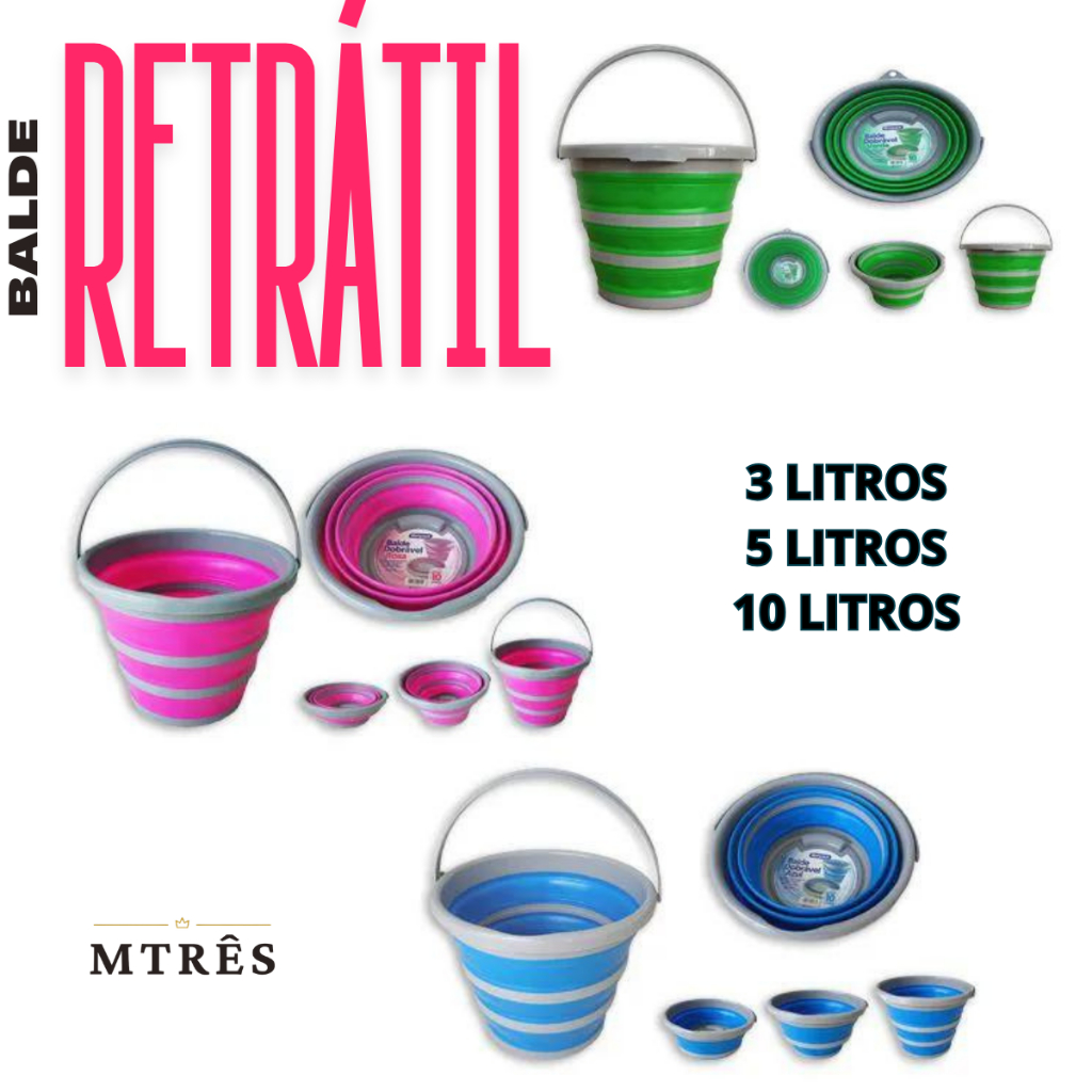 Balde Dobrável Goderewild 16 Litros - Plastico Flexível - Para Limpeza, Camping E Pesca - Cor Cinza