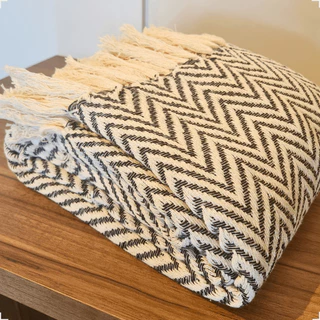 Manta Grande Decorativa para Sofá c/ 1m50cm x 2m10cm Xale Artesanal em Tear 100% algodão