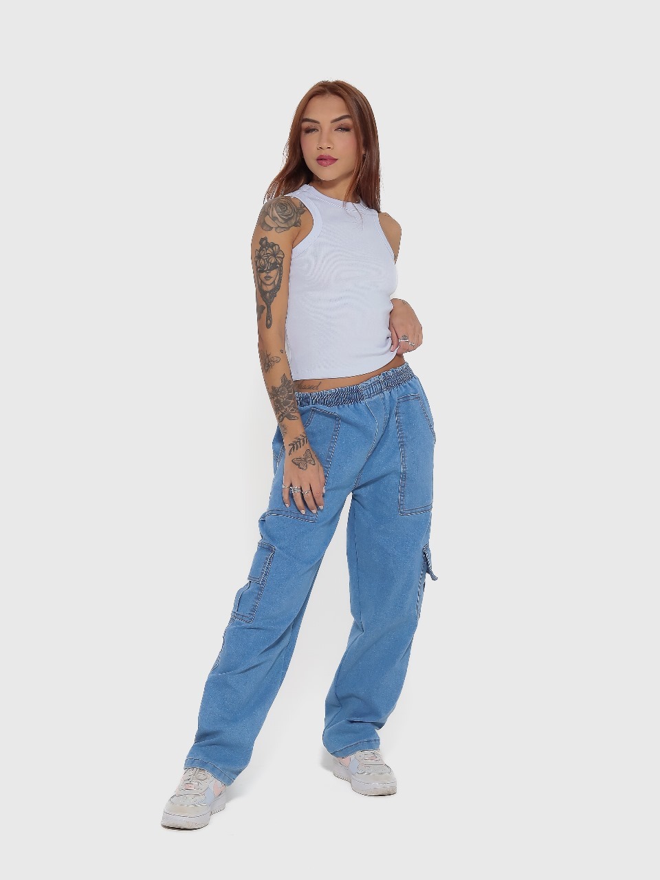 Calça Cargo Jeans Sarja Streetwear Feminina Hip Hop Estilo De Rua Moda ...