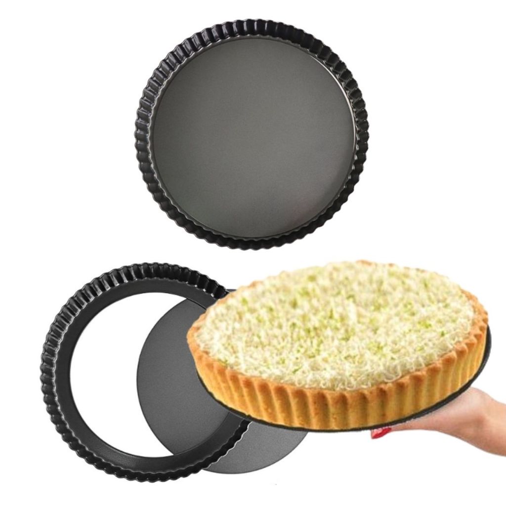 Forma de Torta 26x3cm Fundo Removível Antiaderente Assadeira Crespa Móvel Redonda Moderna p/ Forno Torta Pizza Sobremesa Cozinha