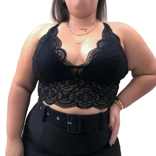 Cropped Top Renda Alça Bojo Plus Size 44/48 Moda Blogueira