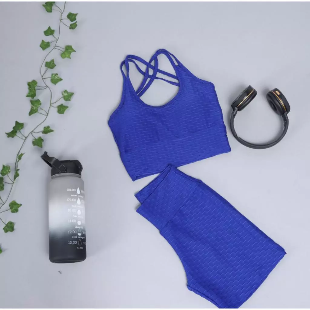 Conjunto Brocado Bolhas Top e Short Fitness Para Treino Academia