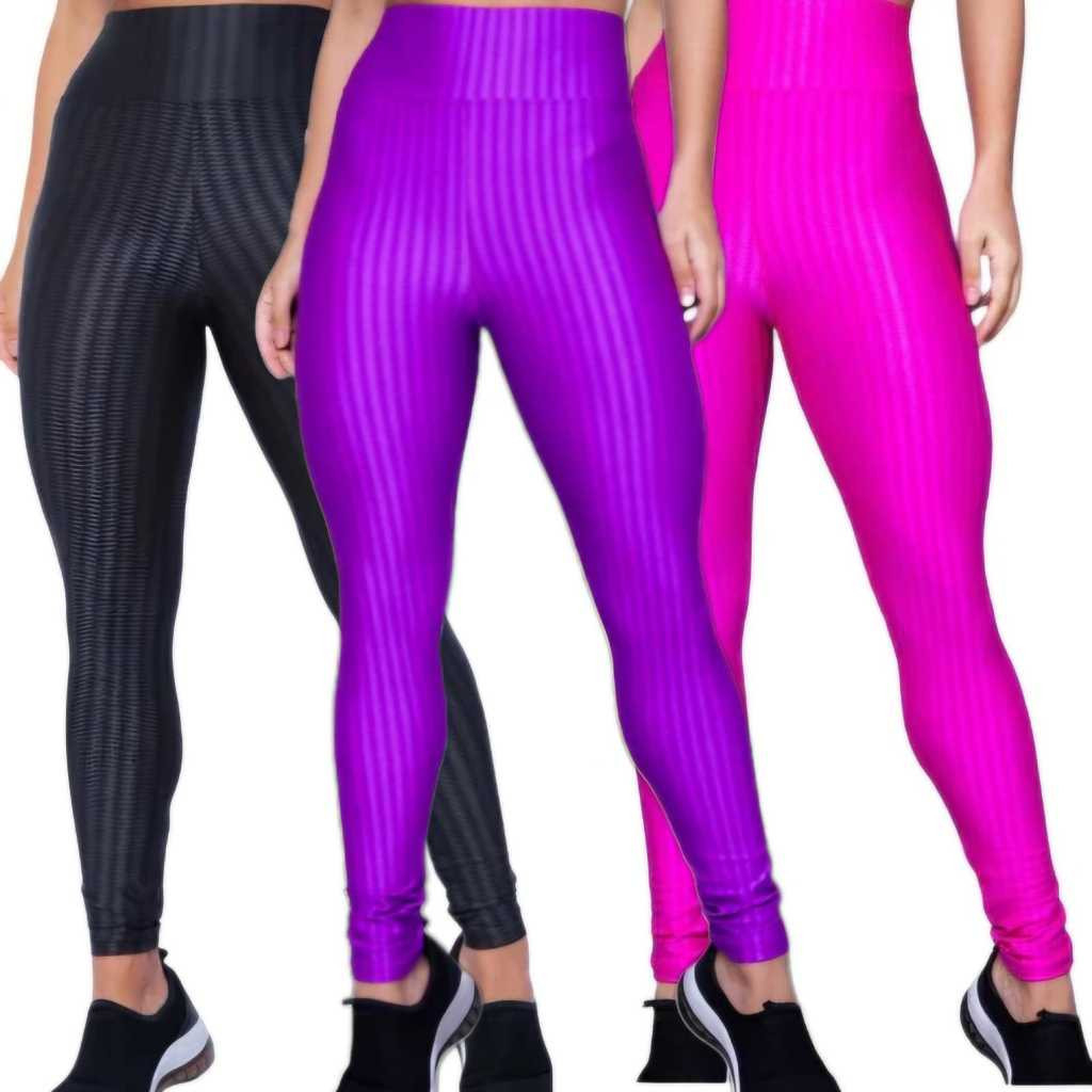 Kit 3 Calças Legging 3D Academia Fitnees Cintura Alta