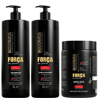 Kit Força com Pimenta Shampoo ,Condicionador e Mascara Bio Extratus - 1L Crescimento e Antiqueda