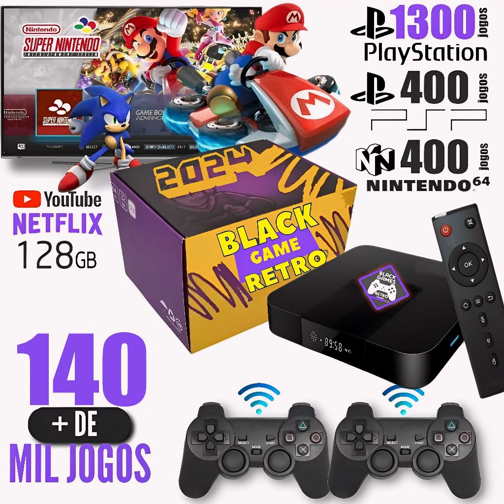 Video Game Retro + Aparelho Conversor Smart Tv console box 140 Mil Jogos 2024