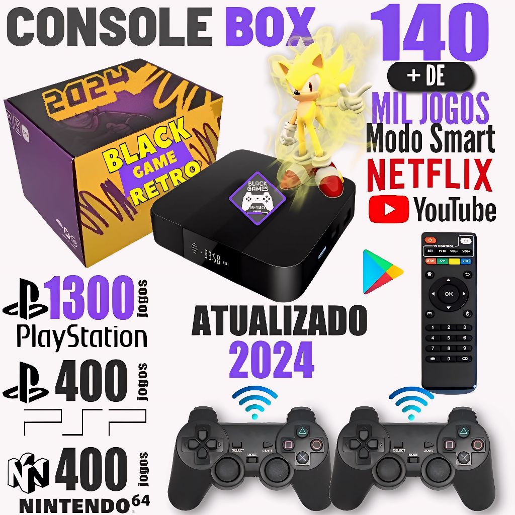 Retro Game Elite 2024 140.000 Mil Jogos Clássicos 128gb Com 2 Controles Sem Fio