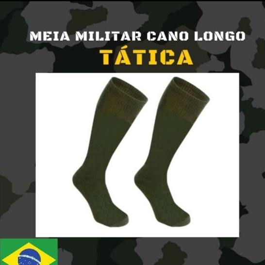 Kit 4 Pares Meia Cano Alto Verde 0liva Exército Meião Tático Militar Ideal Para Coturno Botas 37-44 Unissex