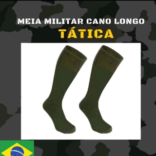 Kit 4 Pares Meia Cano Alto Verde 0liva Exército Meião Tático Militar Ideal Para Coturno Botas 37-44 Unissex