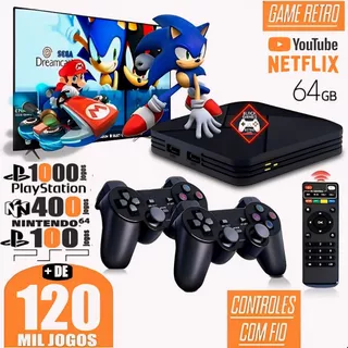 Vídeo Game Retro 120.000 Mil Jogos Clássicos 2024 64GB Elite + 2 Controles Usb